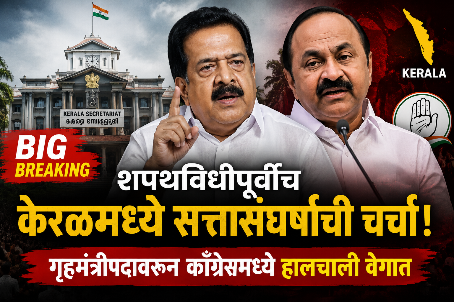 Breaking News Kerala Politics | शपथविधीपूर्वीच केरळमध्ये सत्तासंघर्षाची चर्चा; गृहमंत्रीपदावरून काँग्रेसमध्ये हालचाली वेगात