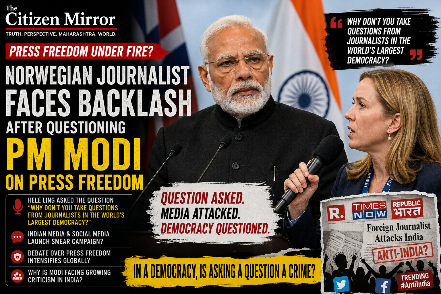 Norwegian Journalist Faces Backlash After Questioning PM Modi on Press Freedom; Debate Over Indian Media Intensifies