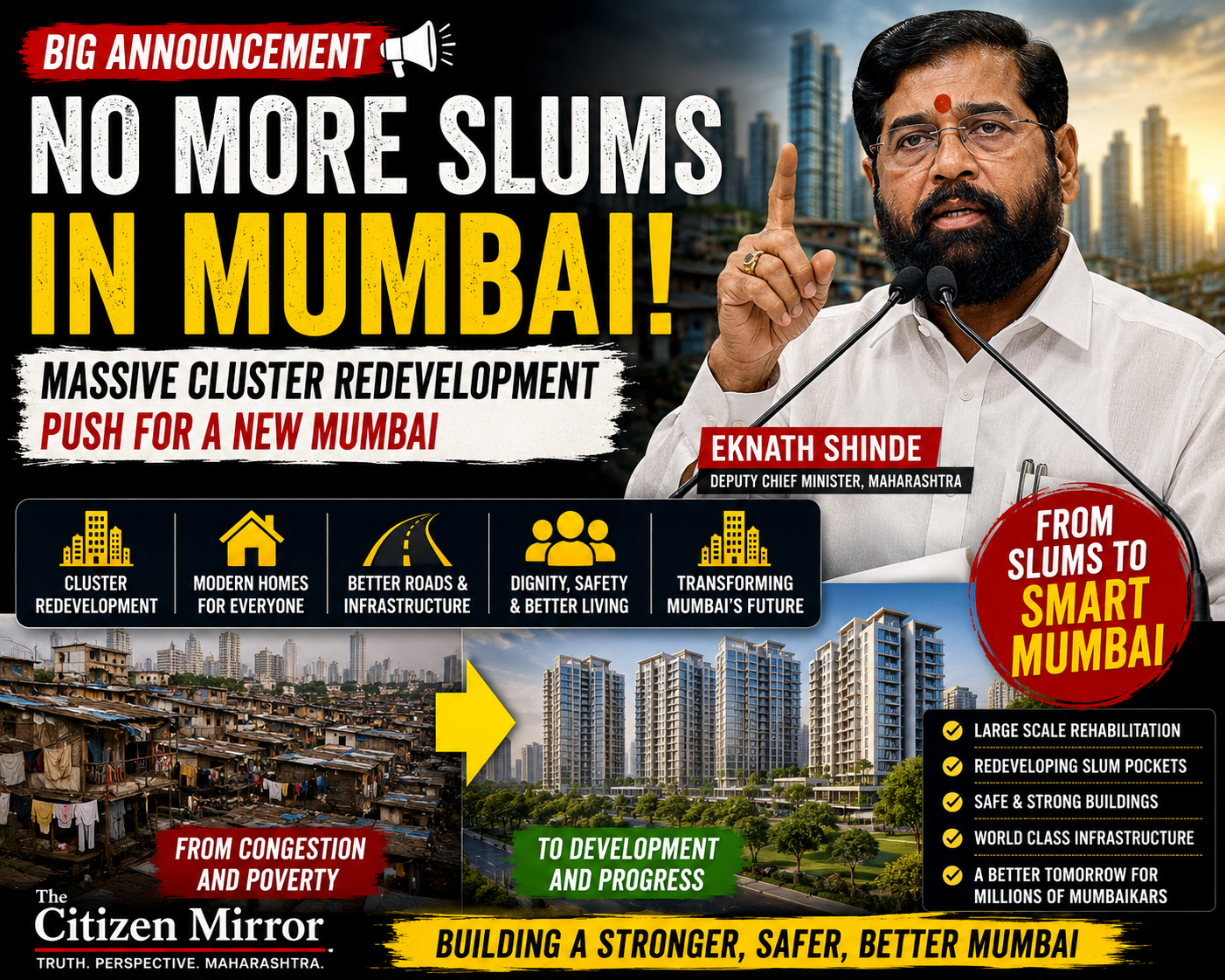 No More Slums In Mumbai”: Eknath Shinde Announces Massive Cluster Redevelopment Push