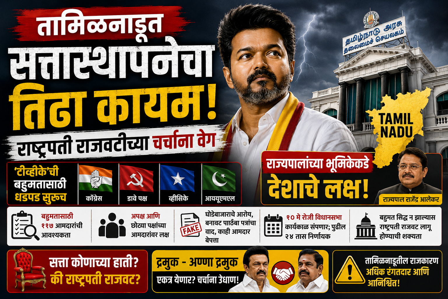 तामिळनाडूत सत्तासंघर्ष तीव्र; बहुमताचा तिढा कायम, राष्ट्रपती राजवटीच्या चर्चांना वेग