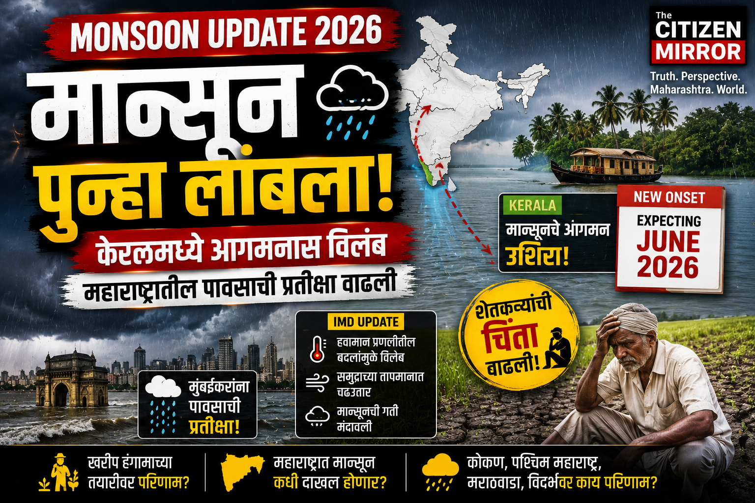 मान्सून पुन्हा लांबला! केरळमध्ये आगमनास विलंब; महाराष्ट्रातील पावसाची प्रतीक्षा वाढली