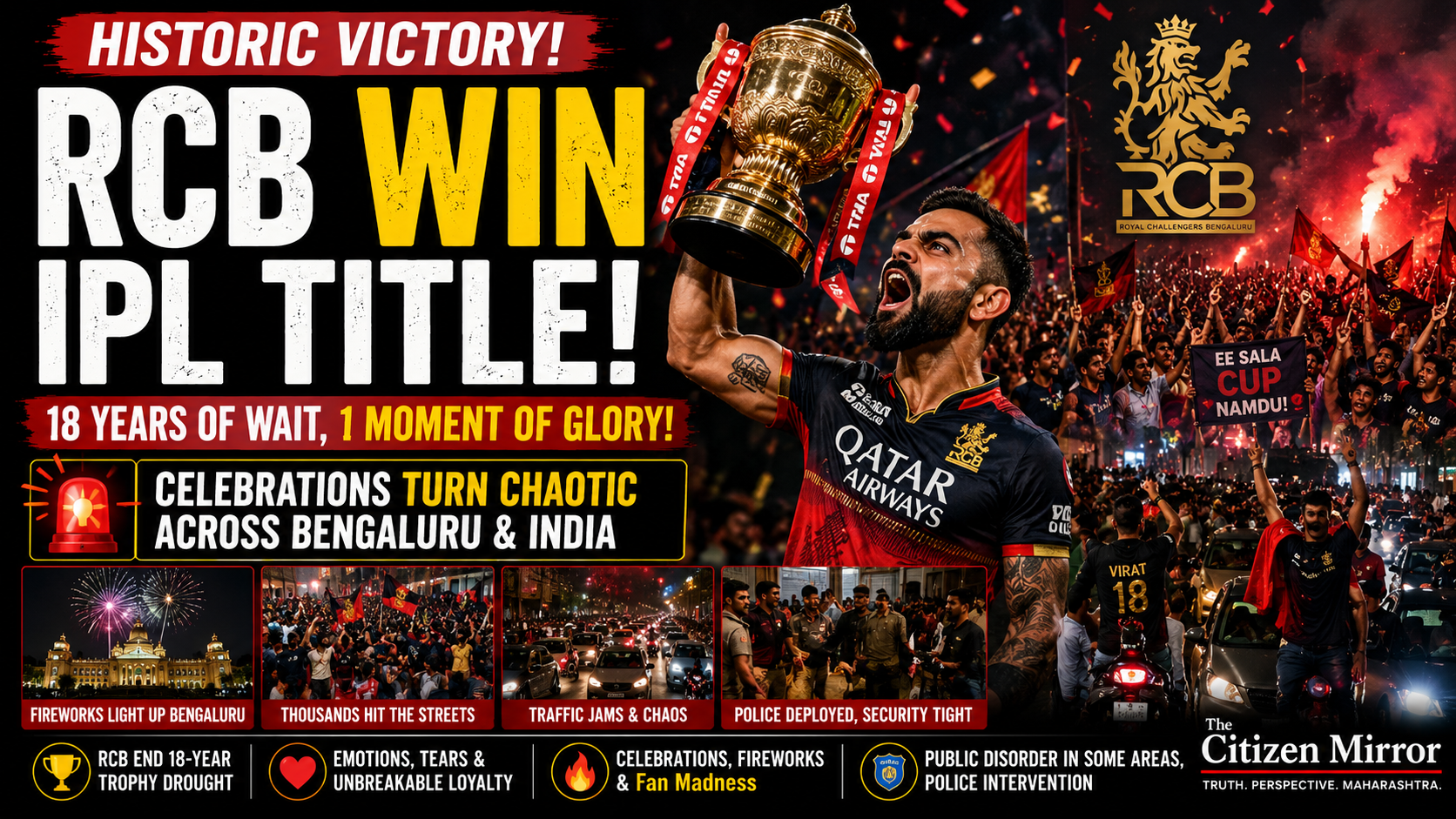 RCB Finally Crowned Champions; Celebrations Turn Chaotic Across Cities After Historic IPL Victory