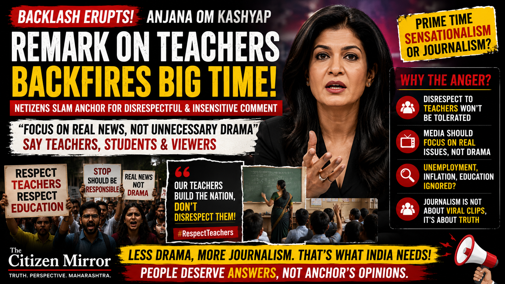 Anjana Om Kashyap Faces Backlash Over Remark On Teachers; Critics Say Mainstream Media Is Losing Focus From Real Issues