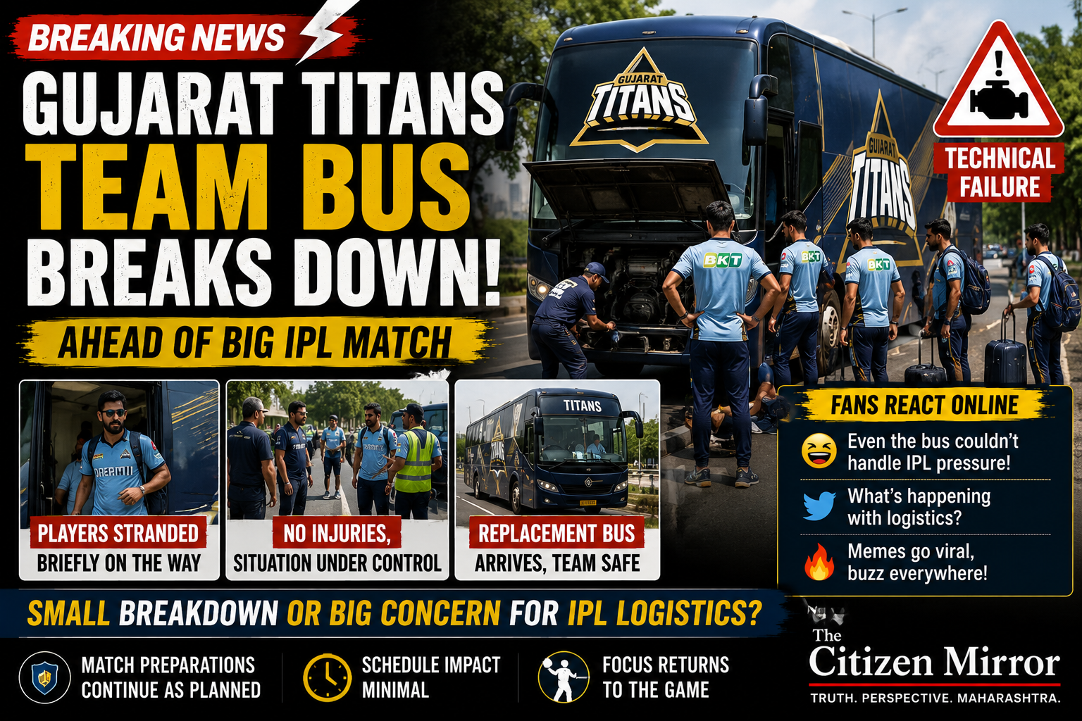 Gujarat Titans Team Bus Breaks Down Ahead Of Match; Players Stranded Briefly Before Replacement Arrives