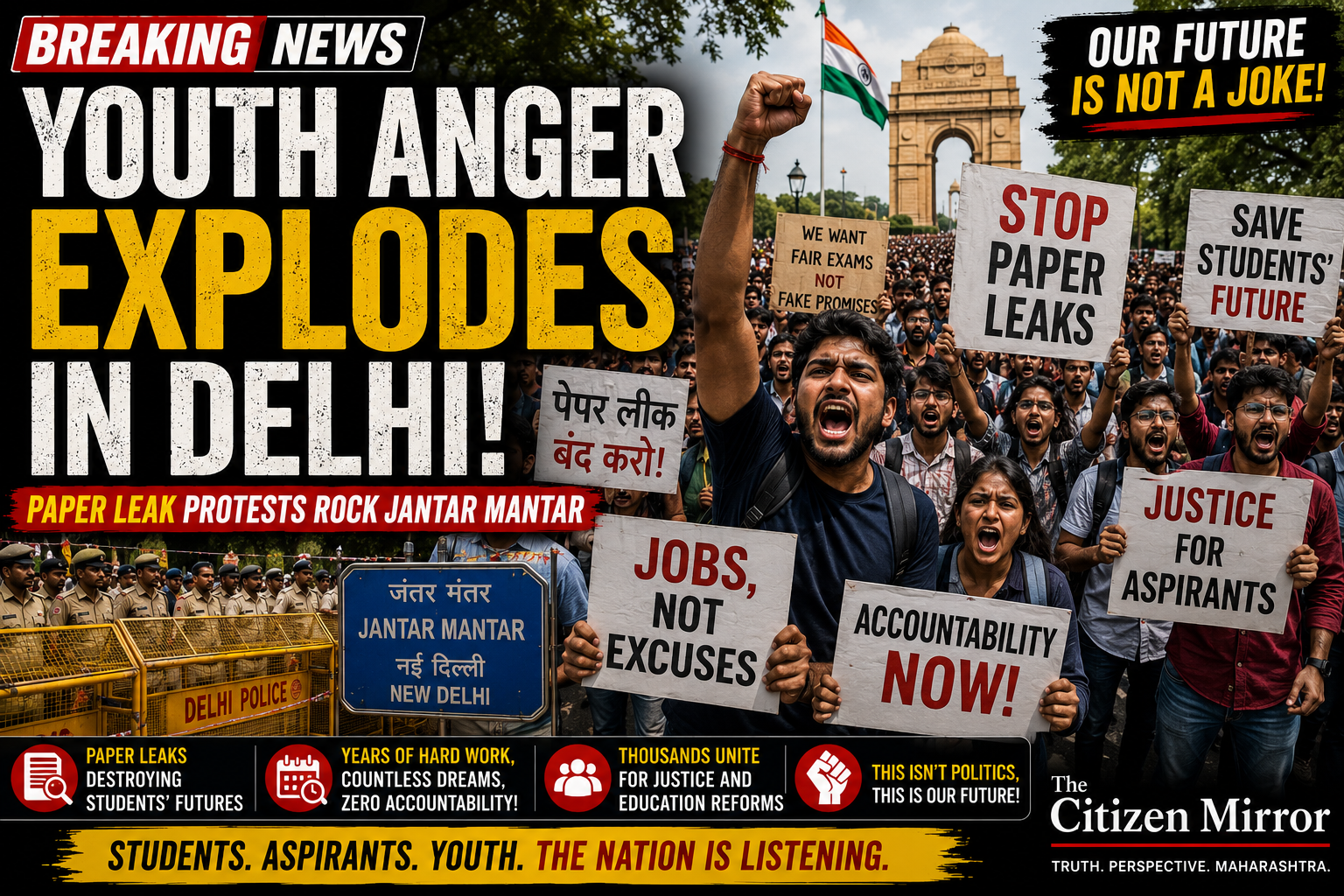 Youth Anger Erupts At Jantar Mantar: Thousands Demand Action Over Paper Leaks, Jobs, And Education Crisis