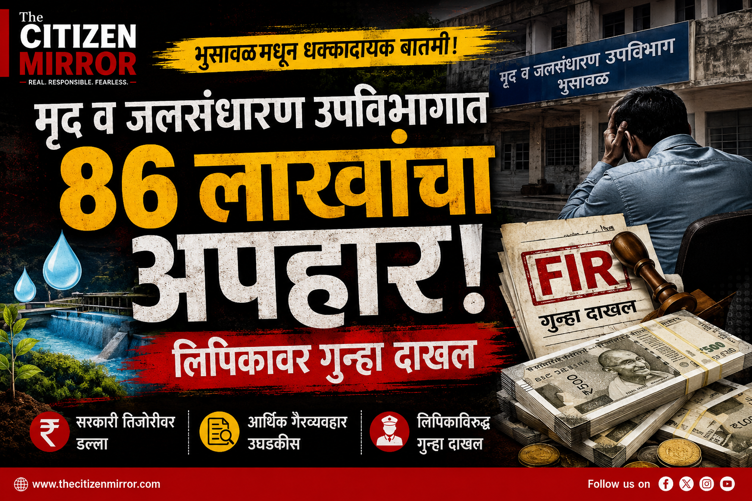 सरकारी तिजोरीवर ८६ लाखांचा डल्ला? भुसावळच्या मृद व जलसंधारण विभागातील कथित अपहाराने खळबळ; लिपिकावर गुन्हा, आता ‘मास्टरमाइंड’ कोण याची उत्सुकता