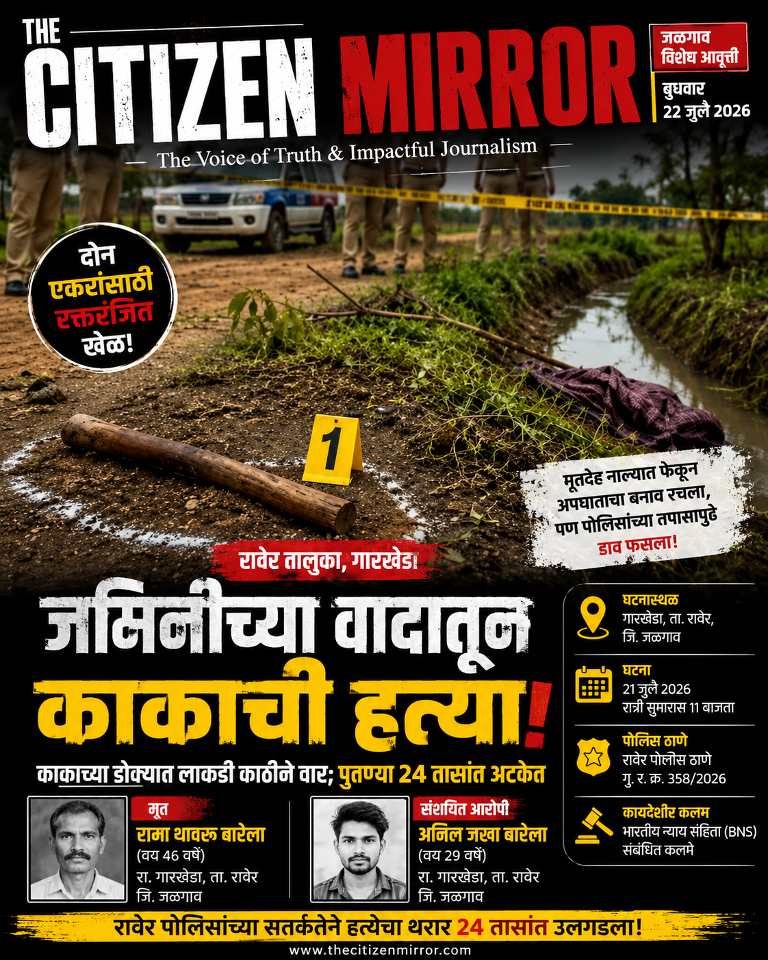 दोन एकरांसाठी रक्ताचं नातं संपलं! काकाचा जीव घेऊन अपघाताचा बनाव; पण पोलिसांच्या तपासाने उघड झाला थरार